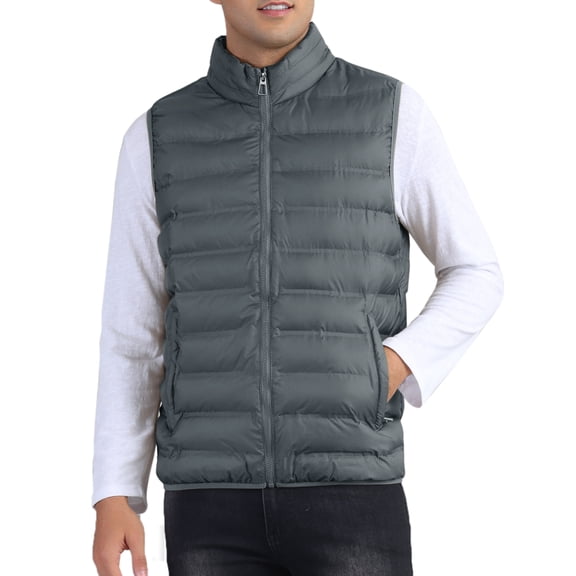 INSPIRE CHIC Padded Vest for Men's Stand Collar Outwear Winter Packable Zip Up Sleeveless Jacket S Grey