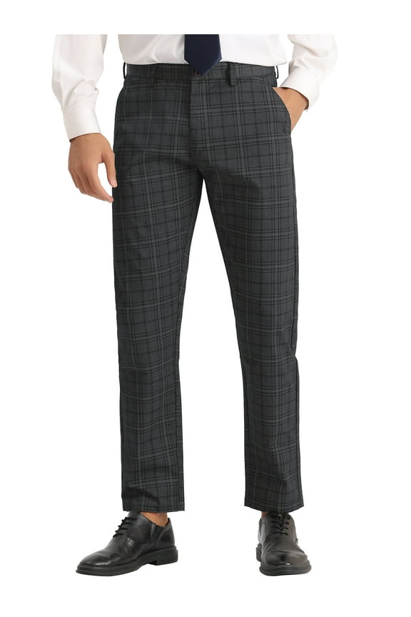 Pants for Men's Regular Fit Flat Front Formal Business Plaid Dress Pants 34 Black