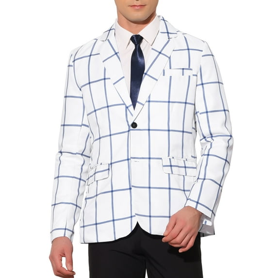 INSPIRE CHIC Plaid Blazers for Men's Contrasting Color Notch Lapel Two Button Sports Coat White 2XL