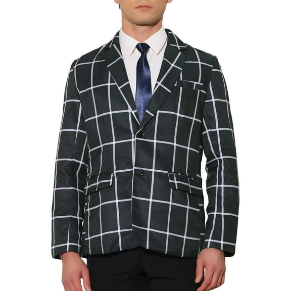 INSPIRE CHIC Plaid Blazers for Men's Contrasting Color Notch Lapel Two Button Sports Coat S Black