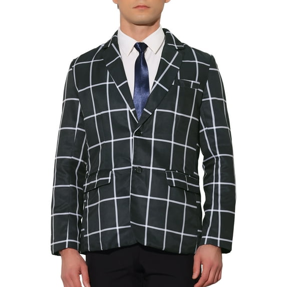 INSPIRE CHIC Plaid Blazers for Men's Contrasting Color Notch Lapel Two Button Sports Coat Black XL