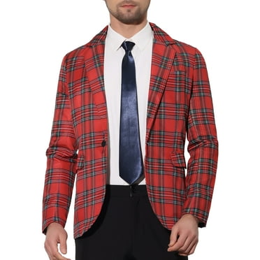 Lars Amadeus Plaid Blazers for Men's Notch Lapel Contrasting Color Checked Pattern Sports Coat