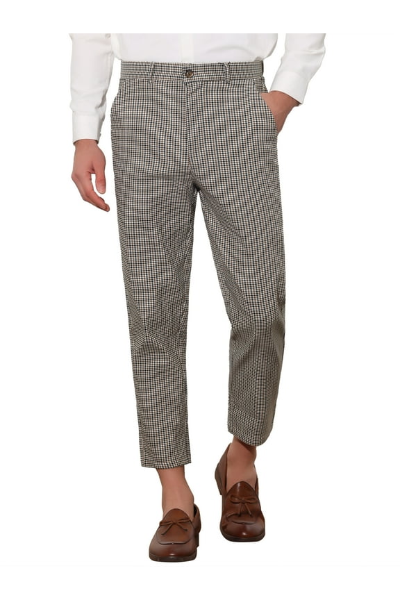 Plaid Cropped Pants for Men's Flat Front Ankle Length Checked Dress Pants 30 Gray