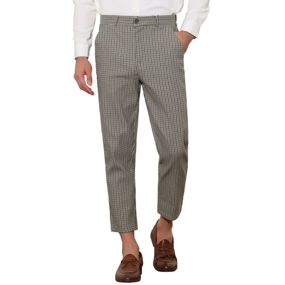 INSPIRE CHIC Plaid Cropped Pants for Men's Flat Front Ankle Length Checked Dress Pants 32 Gray