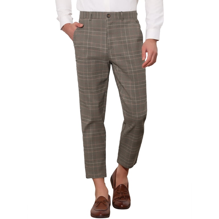INSPIRE CHIC Plaid Cropped Pants for Men's Flat Front Ankle Length - Main Image
