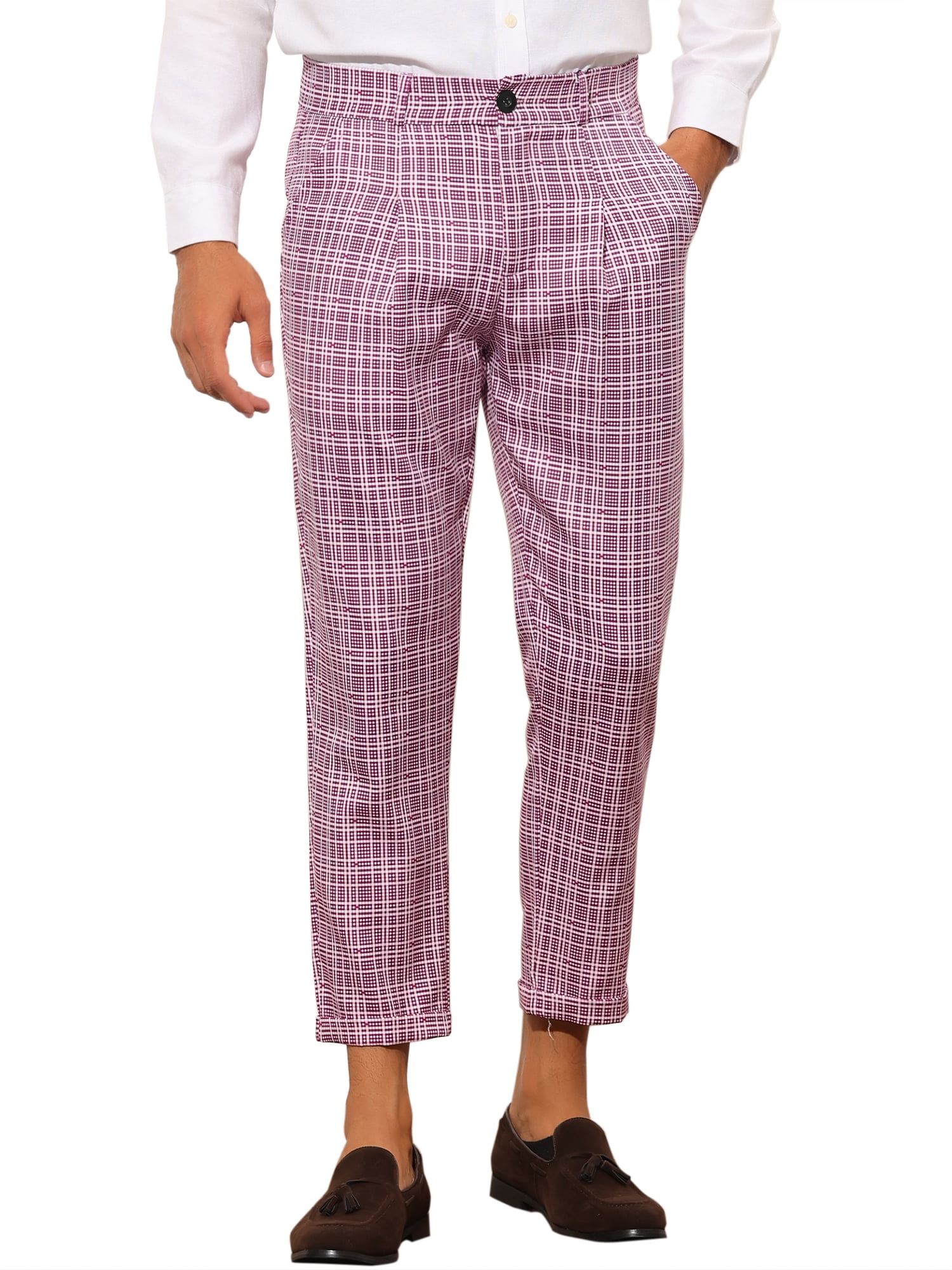 Lars Amadeus Plaid Cropped Pants for Men's Slim Fit Business Checked ...