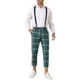 thumbnail image 1 of INSPIRE CHIC Plaid Cropped Pants for Men's Tapered Leg Formal Checked Trousers with Suspender, 1 of 5