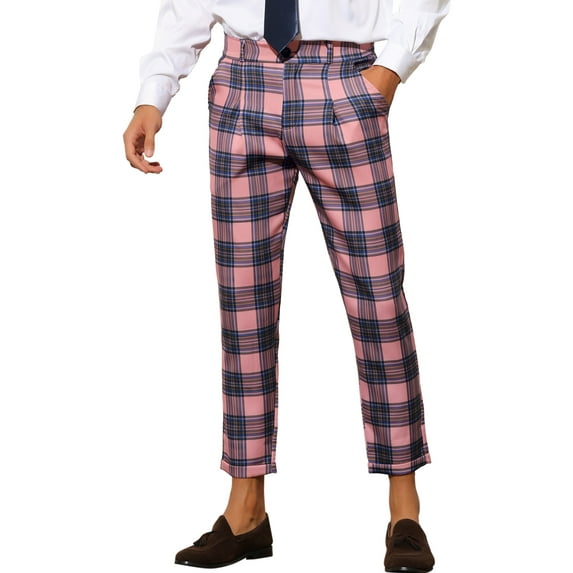 Lars Amadeus Plaid Dress Pants for Men's Ankle Length Checked Business Trousers