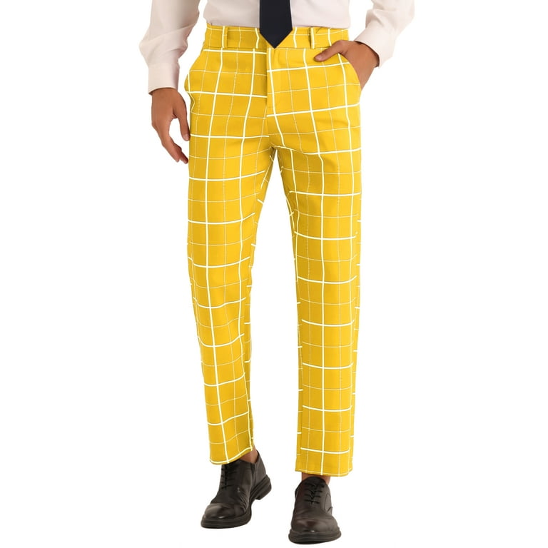 INSPIRE CHIC Plaid Dress Pants for Men's Business Slim Fit Flat