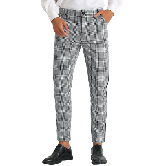 INSPIRE CHIC Plaid Dress Pants for Men's Contrast Color Formal Pants Gray 30