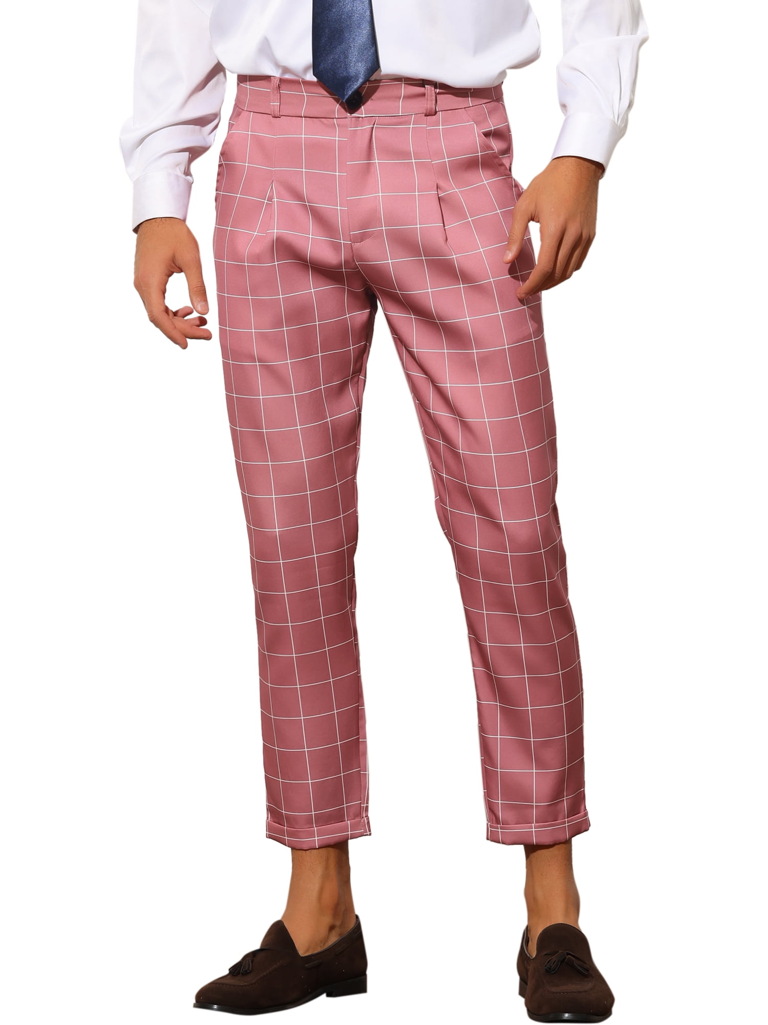 Lars Amadeus Plaid Dress Pants for Men s Cropped Ankle Length