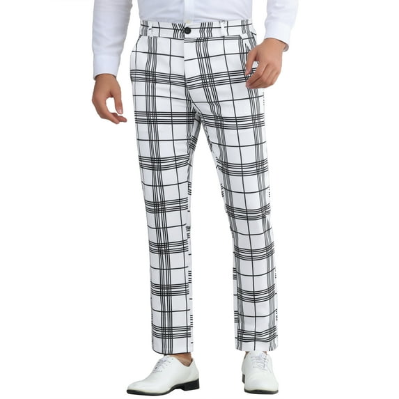 INSPIRE CHIC Plaid Dress Pants for Men's Flat Front Chino Contrasting Colors Business Trousers