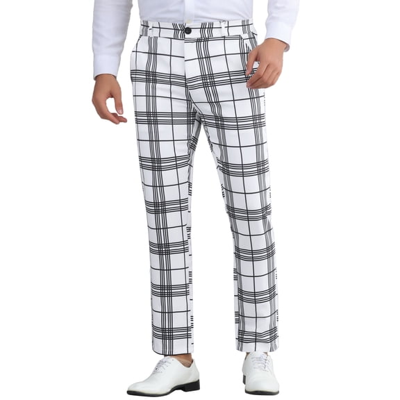 INSPIRE CHIC Plaid Dress Pants for Men's Flat Front Chino Contrasting Colors Business Trousers