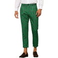 thumbnail image 1 of INSPIRE CHIC Plaid Dress Pants for Men's Slim Fit Houndstooth Cropped Pants Green 36, 1 of 5
