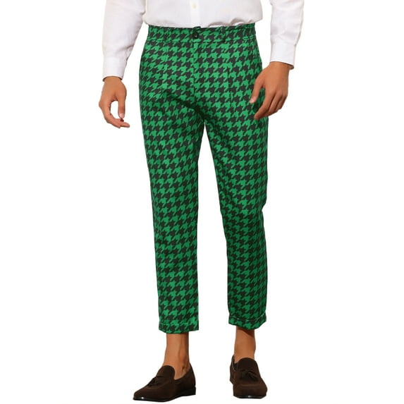 INSPIRE CHIC Plaid Dress Pants for Men's Slim Fit Houndstooth Cropped Pants Green 36