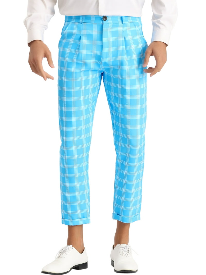 INSPIRE CHIC Plaid Golf Pants for Men's Stretch Pleated Front