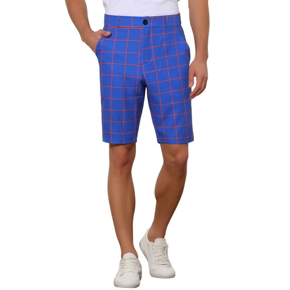 INSPIRE CHIC Men's Shorts Plaid Golf Color Block Flat Front Formal Check Shorts 30 Blue