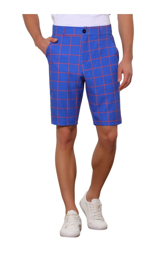 Men's Shorts Plaid Golf Color Block Flat Front Formal Check Shorts 28 Blue