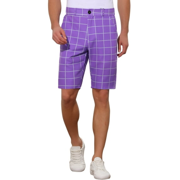 INSPIRE CHIC Men's Shorts Plaid Golf Color Block Flat Front Formal Check Shorts 30 Purple