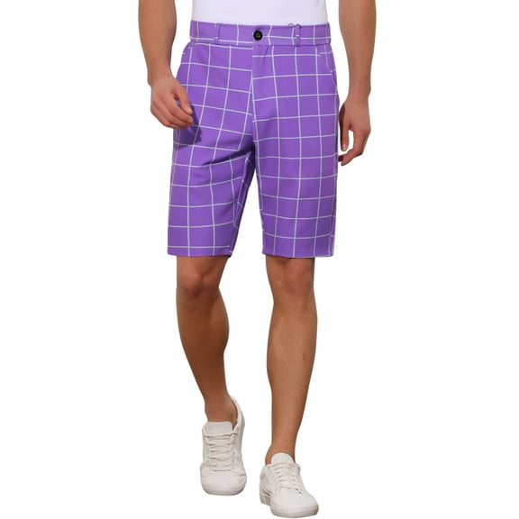 INSPIRE CHIC Men's Shorts Plaid Golf Color Block Flat Front Formal Check Shorts 30 Purple