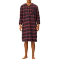 thumbnail image 1 of INSPIRE CHIC Plaid Nightshirt for Men's Loose Fit Henley Necklike Checked Sleep Gown Pajamas S Red Blue, 1 of 5