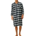 thumbnail image 1 of INSPIRE CHIC Plaid Nightshirt for Men's Loose Fit Henley Necklike Checked Sleep Gown Pajamas S White Blue, 1 of 5