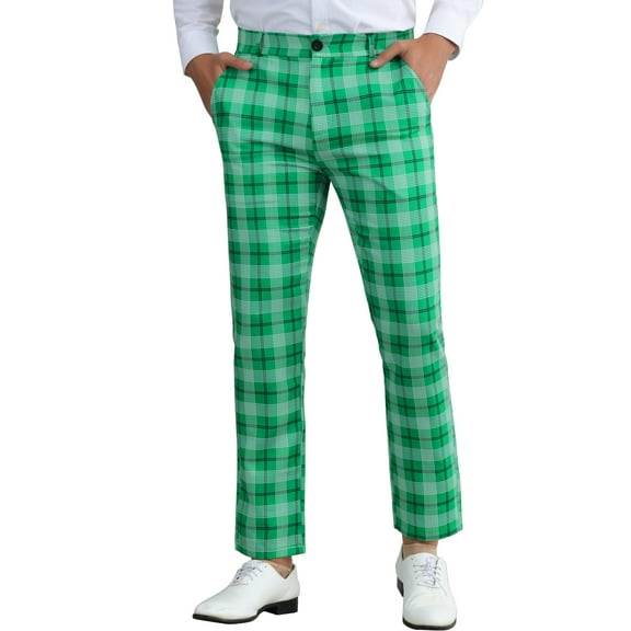 INSPIRE CHIC Plaid Pants for Men's Color Block Straight Leg Checked Pattern Chino Trousers