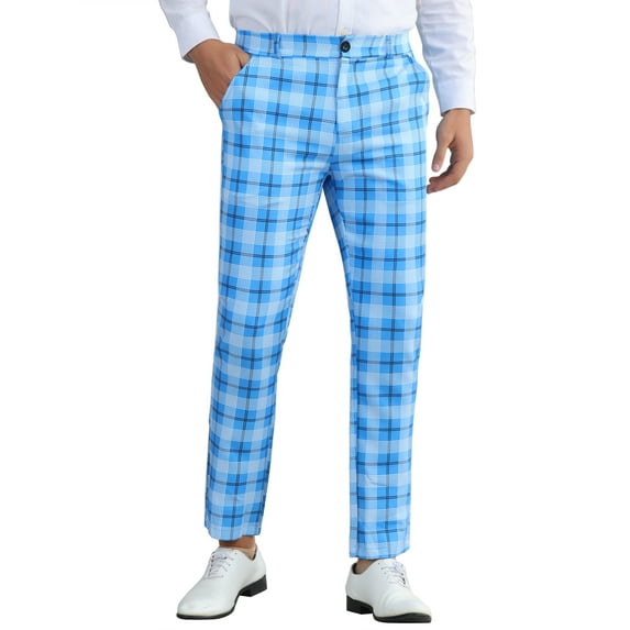 INSPIRE CHIC Plaid Pants for Men's Color Block Straight Leg Checked Pattern Chino Trousers