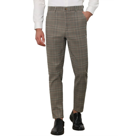 INSPIRE CHIC Plaid Pants for Men's Contrasting Colors Plaids Pattern Business Trousers