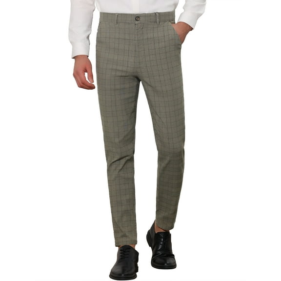 INSPIRE CHIC Plaid Pants for Men's Contrasting Colors Plaids Pattern Business Trousers