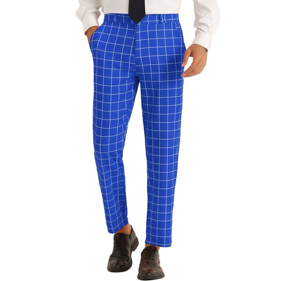 Lars Amadeus Plaid Pants for Men's Flat Front Colorful Printed Dress Trousers