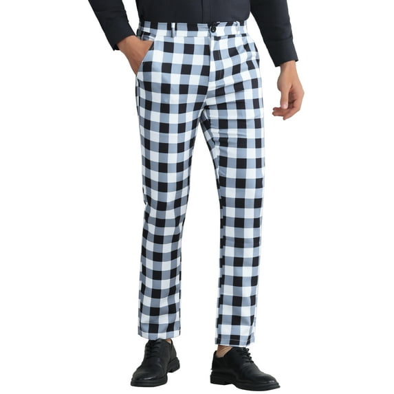 INSPIRE CHIC Plaid Pants for Men's Regular Fit Color Block Tartaned Pattern Dress Trousers