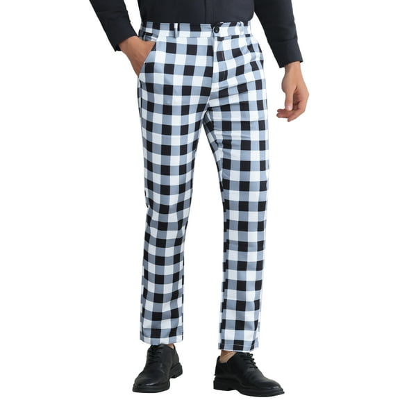 INSPIRE CHIC Plaid Pants for Men's Regular Fit Color Block Tartaned Pattern Dress Trousers