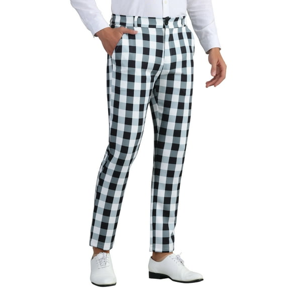 INSPIRE CHIC Plaid Pants for Men's Regular Fit Flat Front Business Contrast Color Trousers