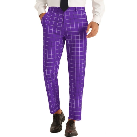 INSPIRE CHIC Plaid Pants for Men's Slim Fit Business Checked Printed Dress Chino Trousers