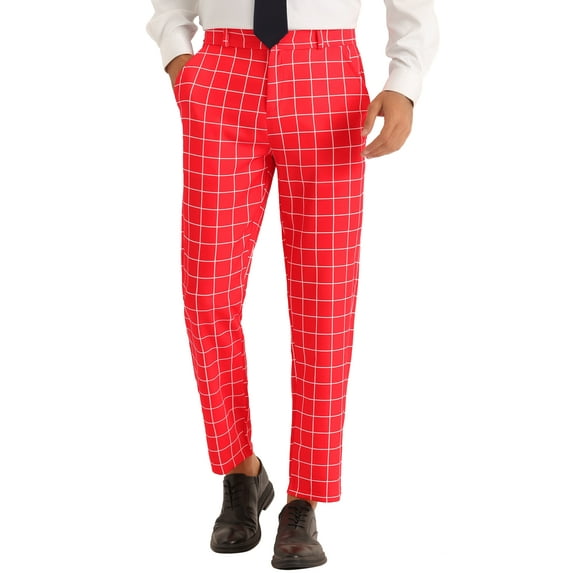 INSPIRE CHIC Plaid Pants for Men's Slim Fit Business Checked Printed Dress Chino Trousers