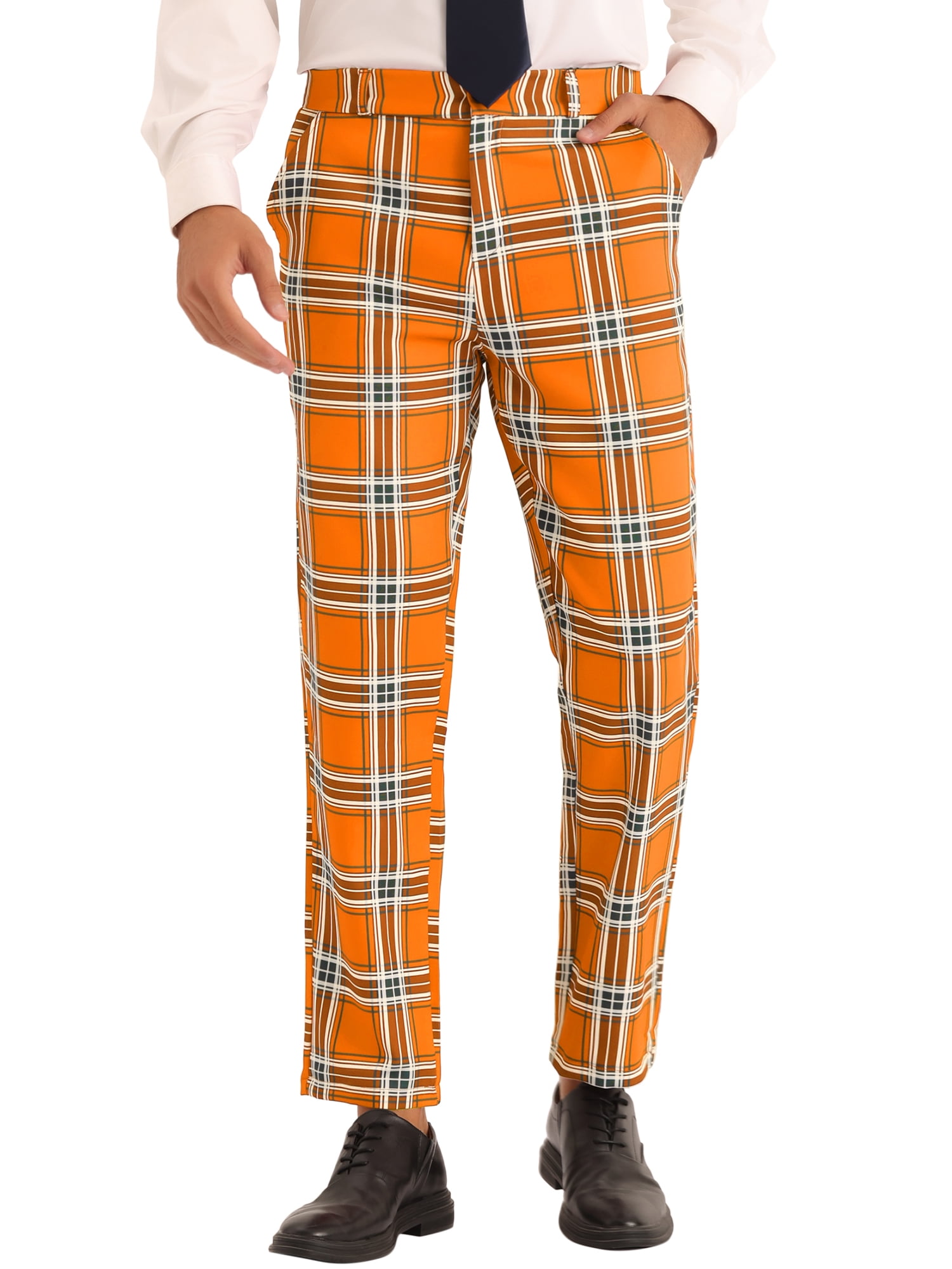 Lars Amadeus Plaid Pants for Men's Slim Fit Flat Front Business Checked ...