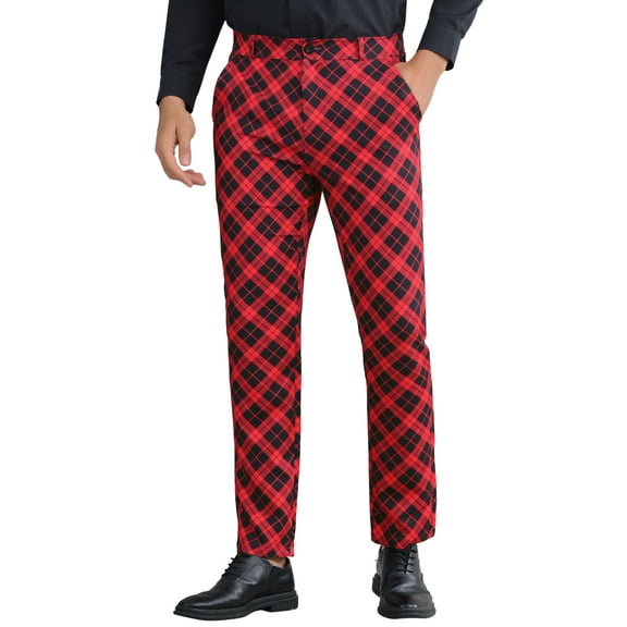 INSPIRE CHIC Plaid Printed Trousers for Men's Color Block Regular Fit Checked Dress Pants