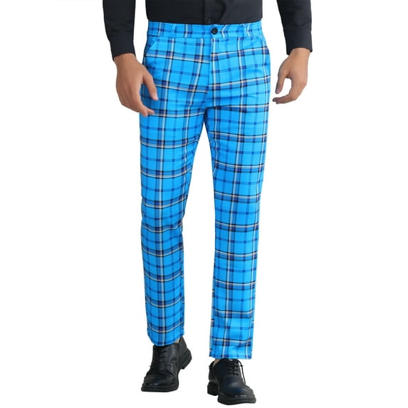 INSPIRE CHIC Plaid Printed Trousers for Men's Color Block Regular Fit Checked Dress Pants