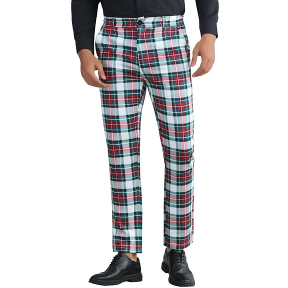 INSPIRE CHIC Plaid Printed Trousers for Men's Color Block Regular Fit Checked Dress Pants