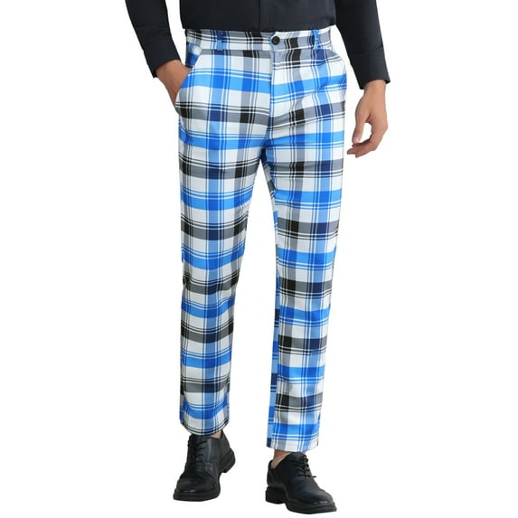 INSPIRE CHIC Plaid Printed Trousers for Men's Color Block Regular Fit Checked Dress Pants