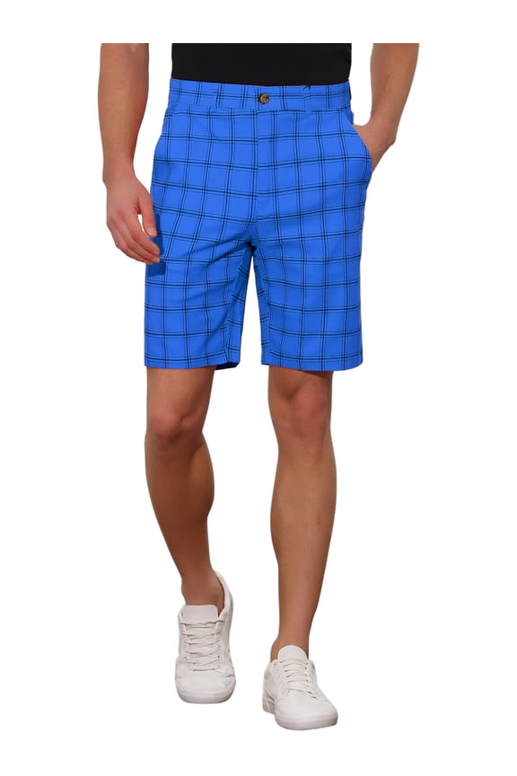 Plaid Shorts for Men's Father's Day Gift Summer Flat Front Checked Patterned Dress Shorts 30 Blue