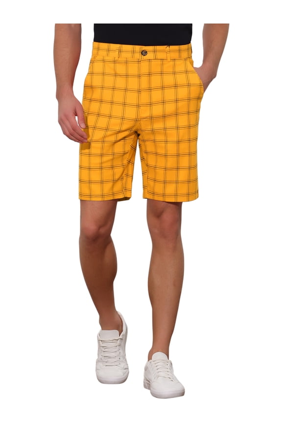 Plaid Shorts for Men's Father's Day Gift Summer Flat Front Checked Patterned Dress Shorts 30 Yellow