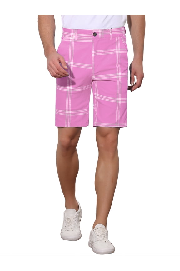 Plaid Shorts for Men's Regular Fit Flat Front Summer Chino Shorts