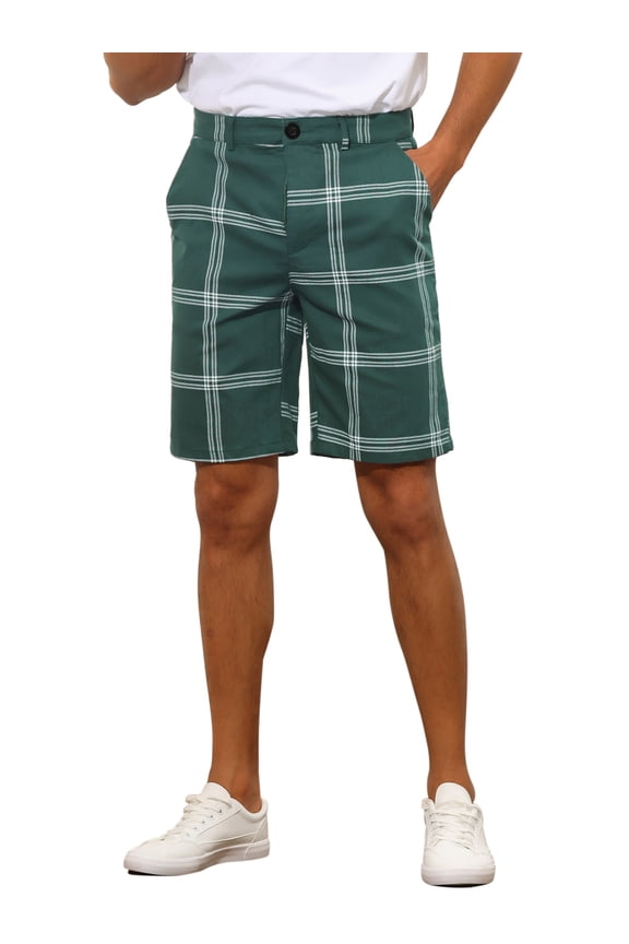 Plaid Shorts for Men's Regular Fit Flat Front Summer Chino Shorts