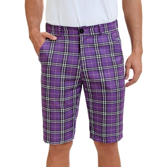 INSPIRE CHIC Men's Shorts Plaid Pattern Straight Fit Comfort Flat Front Checked Shorts 30 Purple
