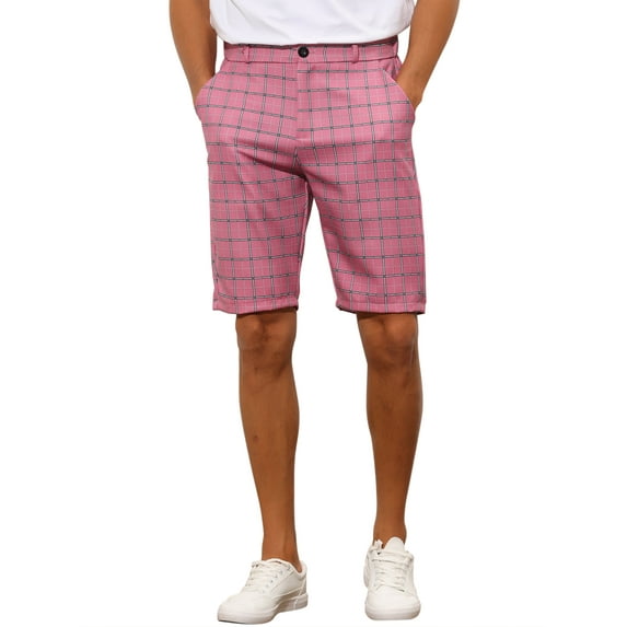 INSPIRE CHIC Men's Shorts Plaid Pattern Straight Fit Comfort Flat Front Checked Shorts 36 Pink