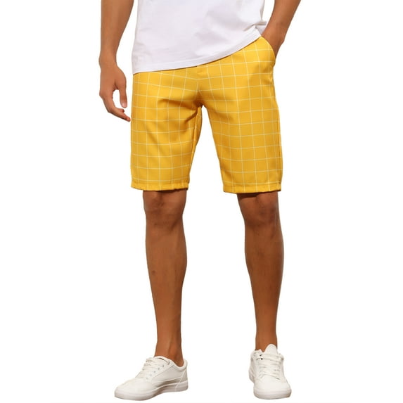 INSPIRE CHIC Men's Shorts Plaid Pattern Straight Fit Comfort Flat Front Checked Shorts 36 Yellow