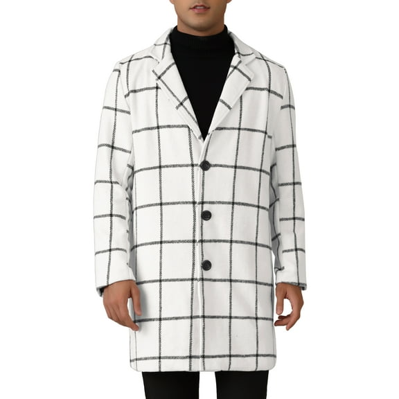 INSPIRE CHIC Plaid Trench Coat for Men's Color Block Single Breasted Winter Checked Overcoat