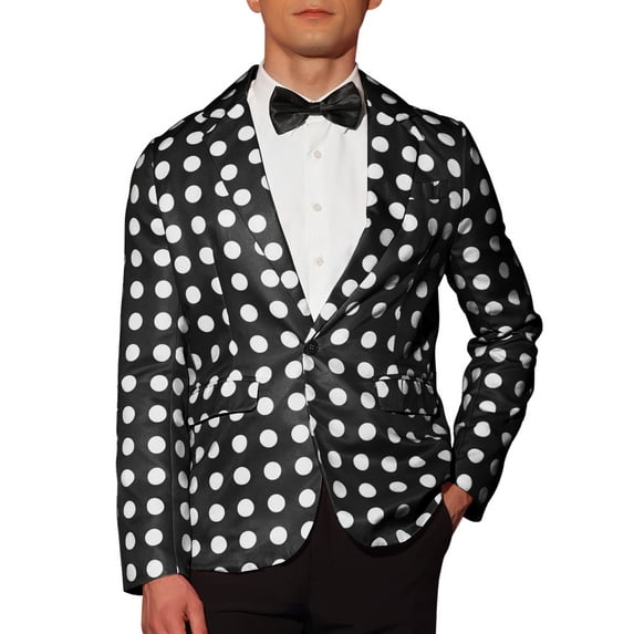 INSPIRE CHIC Polka Dots Blazers for Men's Notch Lapel One Button Wedding Suit Jacket Sports Coats